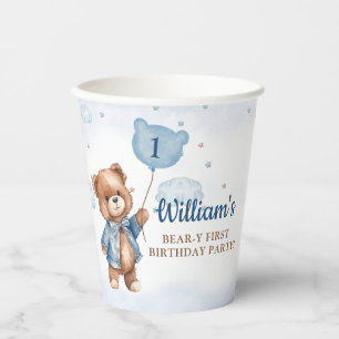 Teddy Bear Balloon Beary First Birthday Party Paper Cups