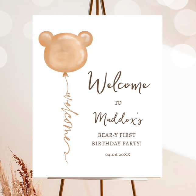 Teddy Bear Balloon Beary First Birthday Welcome Poster (Creator Uploaded)