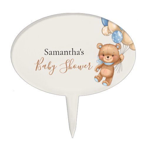 Teddy Bear Balloon Blue Baby Shower Cake Topper