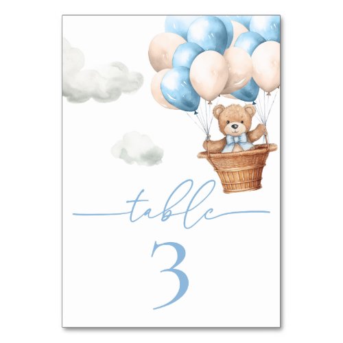 Teddy Bear Balloon Blue Boy Baby Shower Table Number