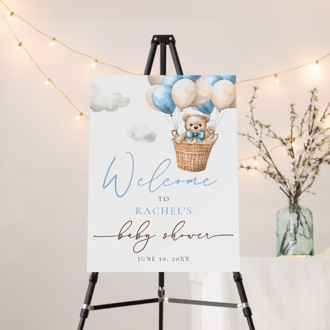 Teddy Bear Balloon | Blue Boy Baby Shower Welcome Foam Board (In Situ (Stand))