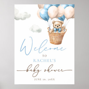 Teddy Bear Balloon   Blue Boy Baby Shower Welcome Poster