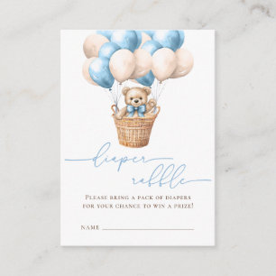 Teddy Bear Balloon Blue Diaper Raffle Tickets Enclosure Card