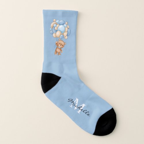 Teddy Bear Balloon Blue Mom to be  Socks