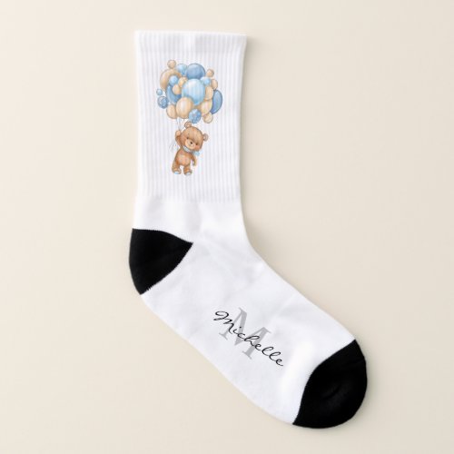 Teddy Bear Balloon Blue Mom to be  Socks