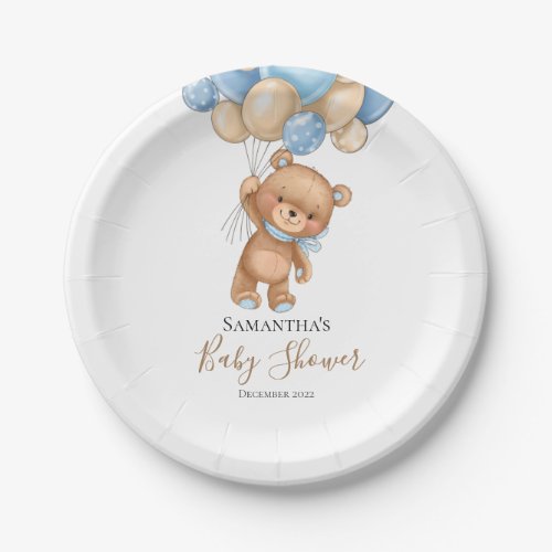 Teddy Bear Balloon Blue Paper Plates