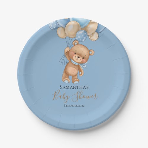 Teddy Bear Balloon Blue Paper Plates