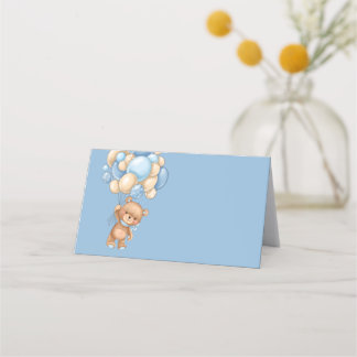 Teddy Bear Balloon Blue Place Card