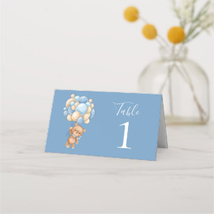 Teddy Bear Balloon Blue Place Card