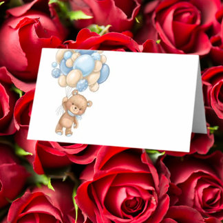 Teddy Bear Balloon Blue Place Card