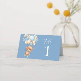 Teddy Bear Balloon Blue Place Card