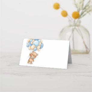 Teddy Bear Balloon Blue Place Card