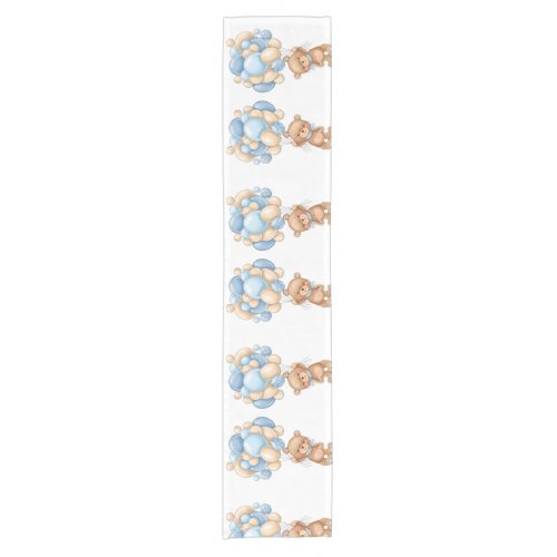 Teddy Bear Balloon Blue   Short Table Runner