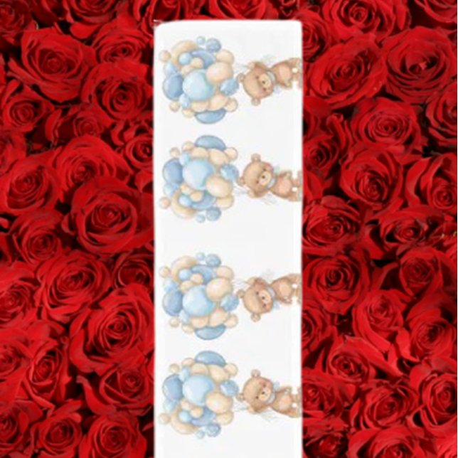 Teddy Bear Balloon Blue   Short Table Runner (Add warmth and charm to your space with our Teddy Bear Balloon Blue Short Table Runner. )