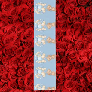 Teddy Bear Balloon Blue   Short Table Runner