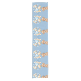 Teddy Bear Balloon Blue Short Table Runner