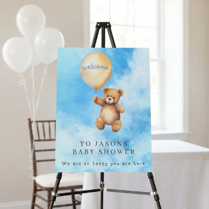 Teddy bear balloon blue sky baby shower welcome foam board