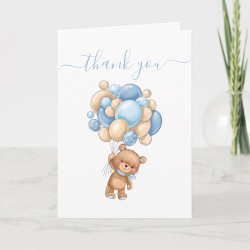 Teddy Bear Balloon Blue So Thankful  Card