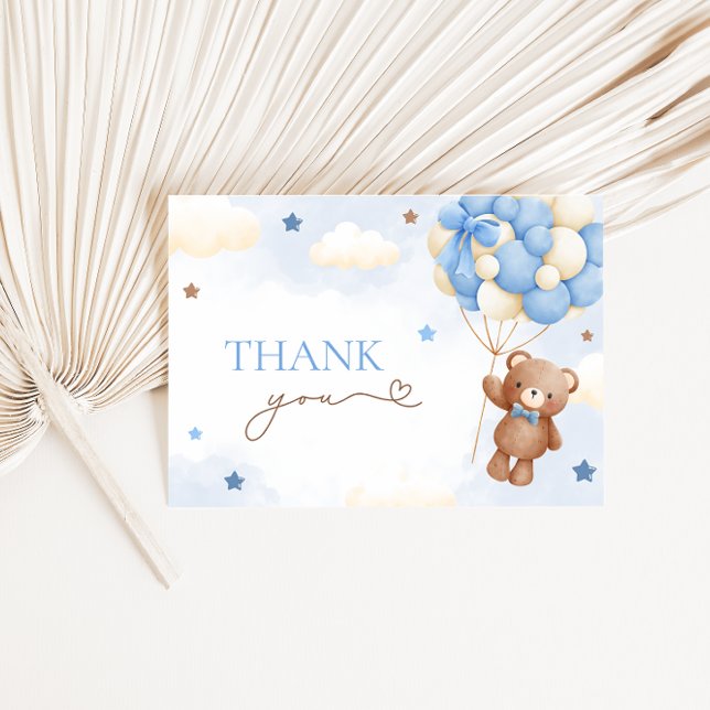 Teddy Bear Balloon Blue Thank You Cards (Creator Uploaded)