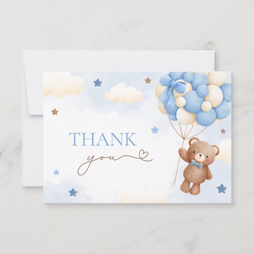 Teddy Bear Balloon Blue Thank You Cards
