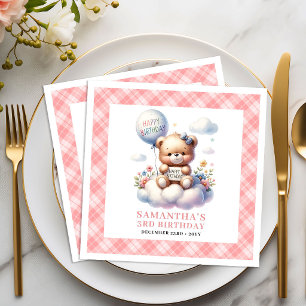 Teddy Bear Balloon Blush Cute Decor girl birthday  Paper Dinner Napkins