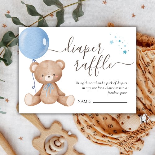 Teddy Bear Balloon Boy Baby Shower Diaper Raffle Enclosure Card