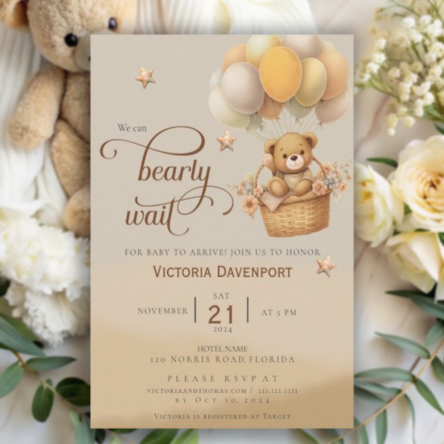 Teddy Bear Balloon Boy Baby Shower early wait Invitation (Creator Uploaded)