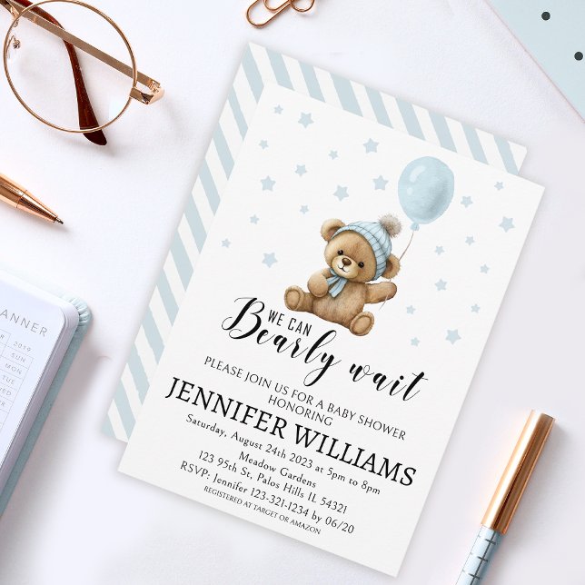 Teddy bear balloon boy baby shower invitation card (Creator Uploaded)