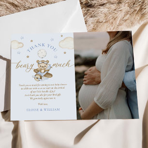 Teddy Bear Balloon Boy Baby Shower Photo Thank You Card