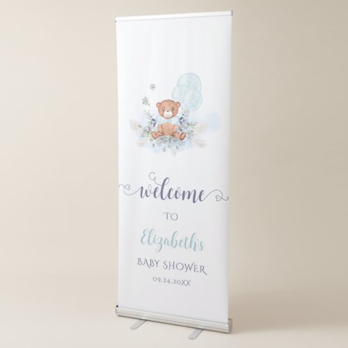 Teddy Bear Balloon Boy Baby Shower Welcome Retractable Banner