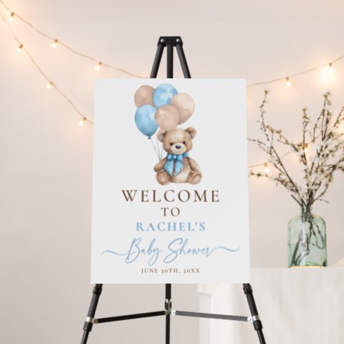 Teddy Bear Balloon Boy Baby Shower Welcome Sign