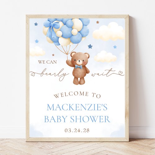 Teddy Bear Balloon Boy Baby Shower Welcome Sign