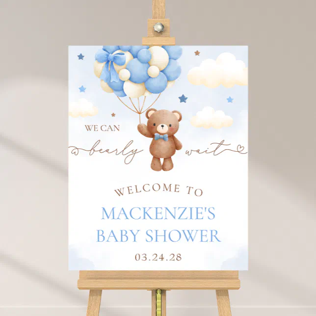 Teddy Bear Balloon Boy Baby Shower Welcome Sign | Zazzle