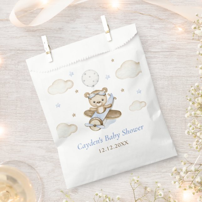 Teddy Bear Balloon Boy Bearly Wait Baby Shower Favor Bag (Clipped)