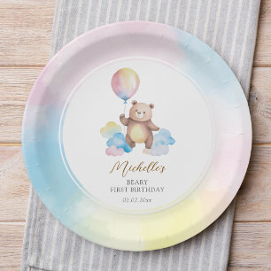 Teddy Bear Balloon Clouds Beary First Birthday Paper Plates