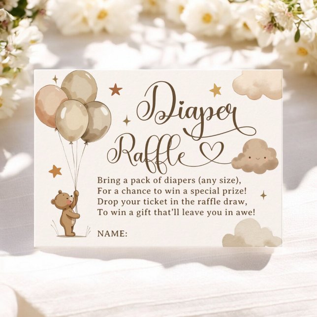 Teddy Bear Balloon Diaper Raffle Baby Shower Enclosure Card (Teddy Bear Balloon Diaper Raffle Baby Shower Enclosure Card)