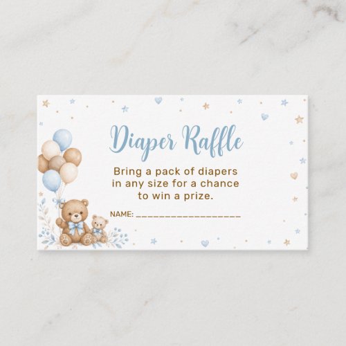 Teddy Bear Balloon Diaper Raffle Enclosure Card