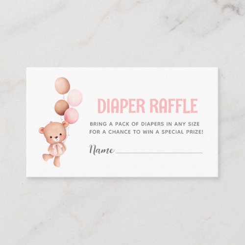 Teddy Bear Balloon Diaper Raffle Enclosure Card