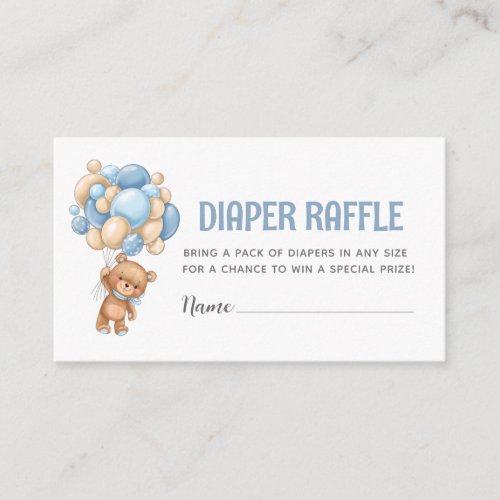 Teddy Bear Balloon Diaper Raffle Enclosure Card