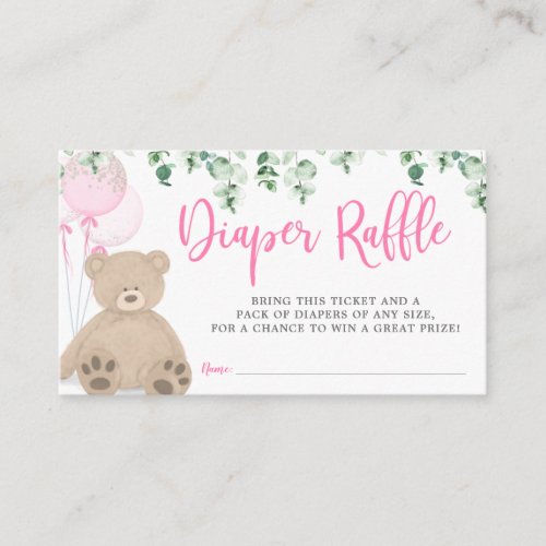Teddy Bear Balloon Eucalyptus Diaper Raffle Girl Enclosure Card