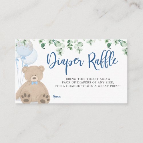 Teddy Bear Balloon Eucalyptus Diaper Raffle Ticket Enclosure Card