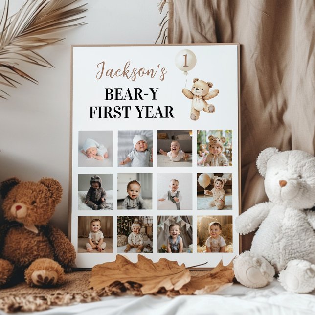 Teddy Bear Balloon First Year Photo Milestone Poster (Creator Uploaded)