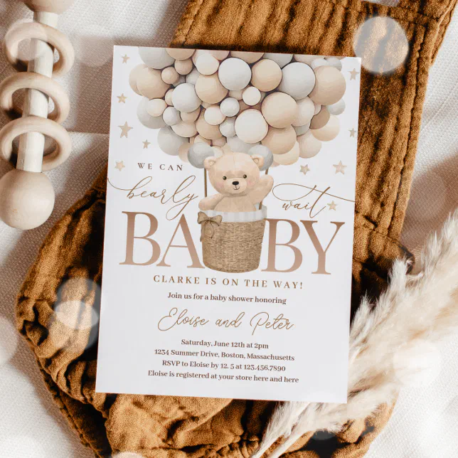 Teddy Bear Balloon Gender Neutral Baby Shower Invitation | Zazzle