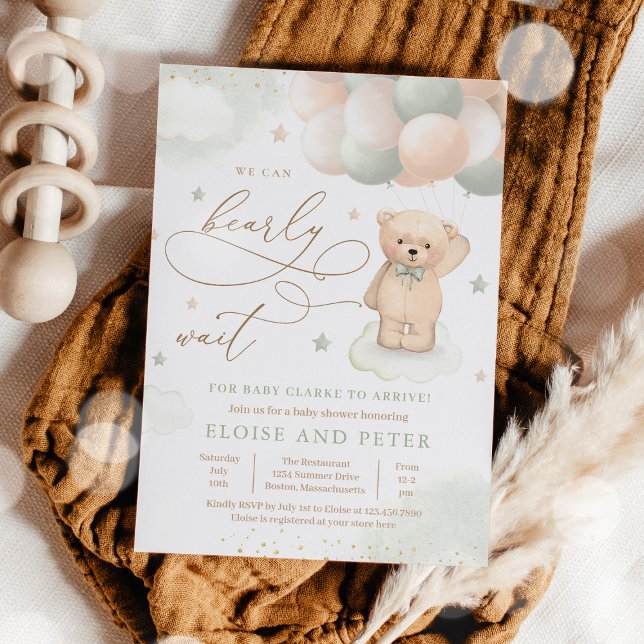 Teddy Bear Balloon Gender Neutral Baby Shower  Invitation (Creator Uploaded)
