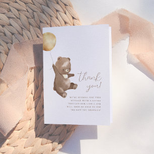 Teddy Bear Balloon Gender Neutral Baby Shower Letterpress Thank You Card