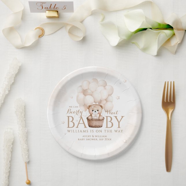 Teddy Bear Balloon Gender Neutral Baby Shower  Paper Plates (Wedding)
