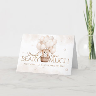 Teddy Bear Balloon Gender Neutral Baby Shower Thank You Card