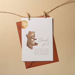 Teddy Bear Balloon Gender Neutral Baby Shower Thank You Card