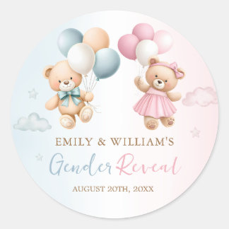 Teddy Bear Balloon Gender Reveal Sticker