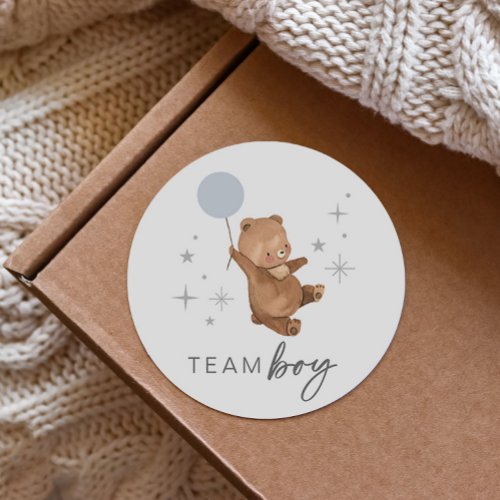 Teddy Bear Balloon Gender Reveal _ Team Boy Classic Round Sticker